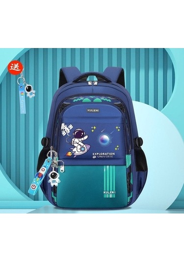 Aubyhe Uzaylı Desenli Çocuk Okul Çantaı - Su Geçirmez Hafif Ağırlığı Azaltıcı Büyük Kapasiteli - H Mavi Yeşil Büyük Boy + Aksesuar Mavi - Yeşil
