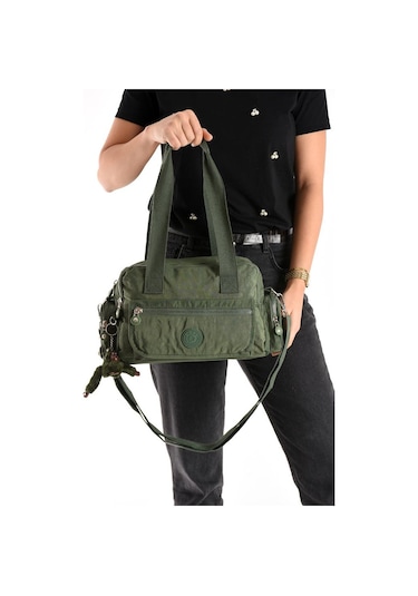 Omuz Çantası Çok Cepli Hafif Klinkır Kumaş 30 20 Cm Çapraz Askılı Postacı Çanta Kol Çantası Yeşil