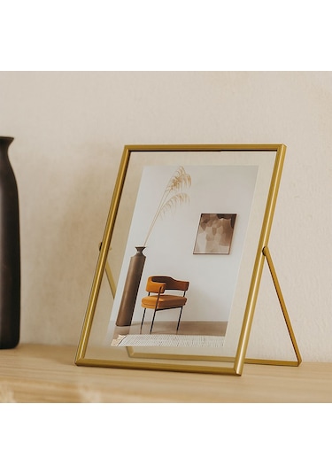 Porsima Dhz90103 Altın Metal Modern Dekoratif Cam Fotoğraf Çerçevesi Masa Duvar Fotoğraf Çerçevesi 20x25cm