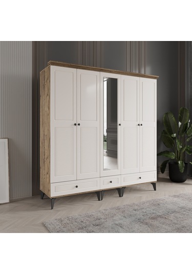 Beenal Nisa 5 Kapaklı Gardırop Dolap 200cm Atlantik Çam - Aytaşı