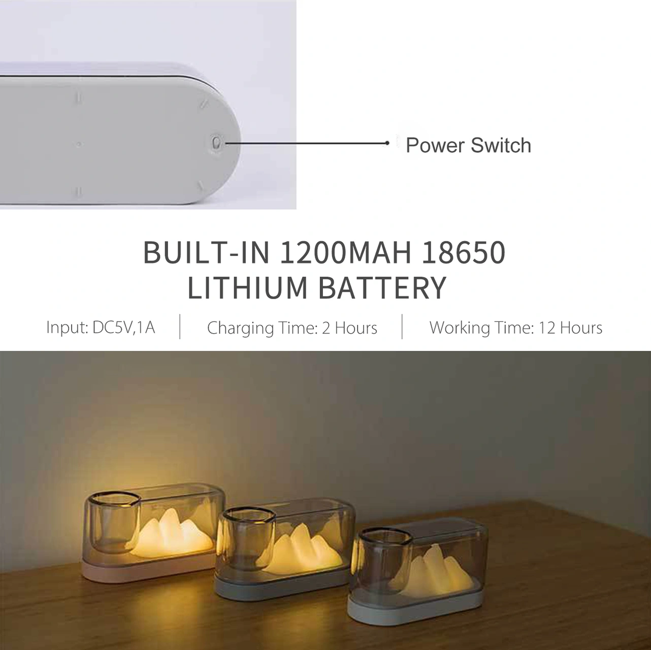 Kosona Dağ Şekilli Şarjlı Led Gece Lambası - 3 Renk Seçeneğiyle Yumuşak Işık, Ev Dekorasyonu Ve Çocuk Odaları İçin