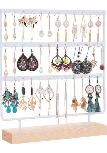 Küpe Organizatör Tutucu 3-katmanlı 72 Delik Küpe Tutucu Beyaz Beyaz