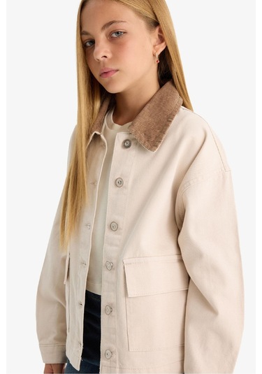 Defacto Kız Çocuk Okul Kontrast Yakalı Gabardin Ceket F7518a825aubg74 Bej