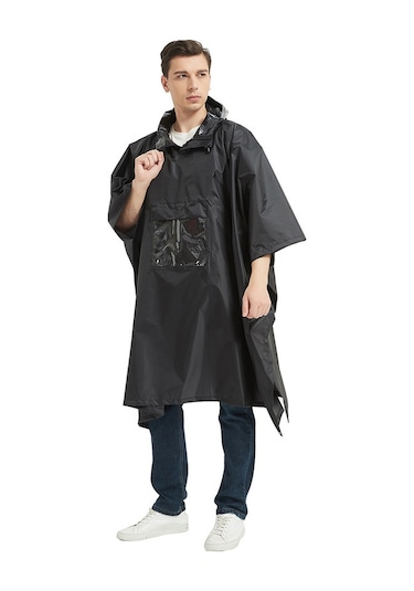 Tomshoo Çok Fonksiyonlu Hafif Su Geçirmez Kapşonlu Yağmur Panço Siyah