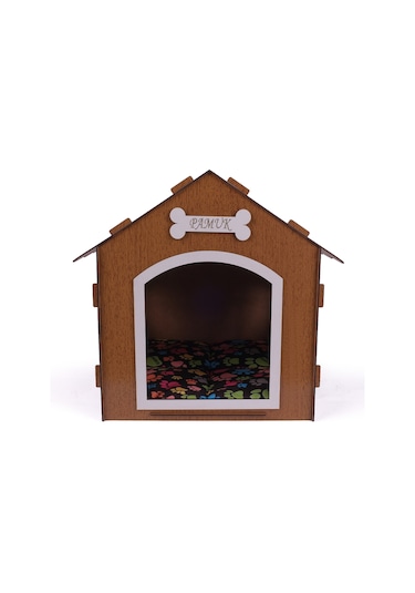 Ahşap Özel İsim Baskılı Dekoratif Köpek Evi-kulübesi, Küçük Irk Köpekler İçin Kulübe, Köpek Kulübesi Kahverengi