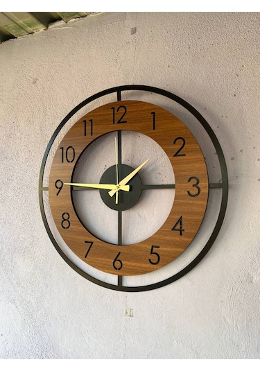 Aa Shop Desenli Sessiz Duvar Saati 50 CM Ahşap - Ceviz - Siyah Siyah Ceviz