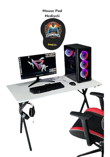 Heygaming Profesyonel Oyuncu Masası Beyaz Bilgisayar Masası Beyaz - Siyah