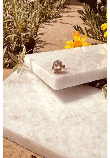 Taşlı Kurukafa Tasarım Rose Gold Renk 316l Stainless Steel Çelik Piercing Tragus Helix