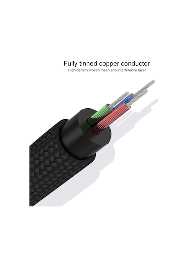 Rexlıs 3635 3.5mm Erkek Çift Rca Altın Kaplama Fiş Siyah Pamuk Örgülü Ses Kablosu Rca Giriş Arayüzü Aktif Hoparlör İçin, Uzunluk: 5m