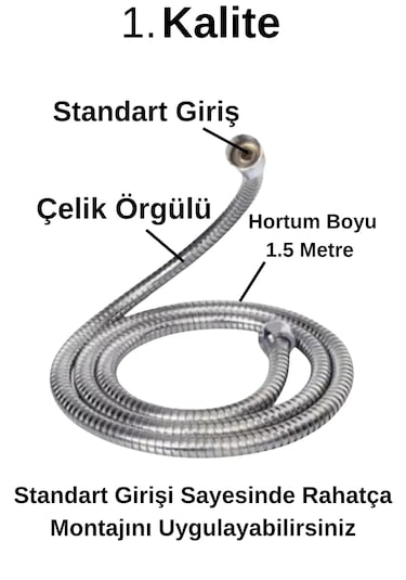 Banyo Duş Hortumu Çelik Örgülü 1,5 Metre Duş Başlık Hortumu 1.kalite
