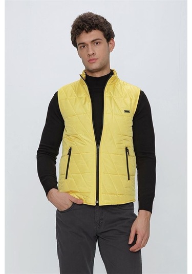 Sarı Dik Yaka Kapitone Casual Şişme Yelek 1009225153-Sarı
