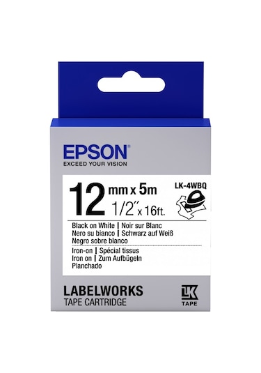 Epson Lk-4Wbq Iron Siyah Üzeri Beyaz 12MM 9Metre Etiket