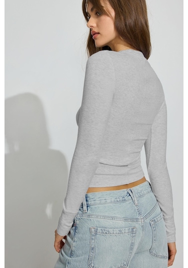 Madmext Gri Bisiklet Yaka Slim Fit Kadın Body Mg2564 Gri