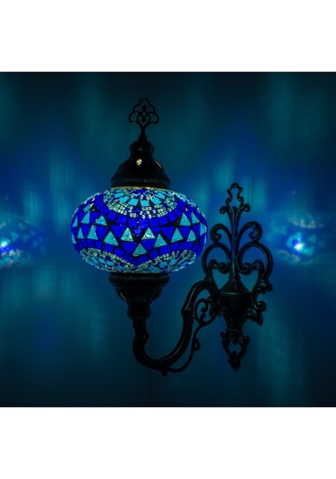 Cam Mozaik Aplik Dekoratif Duvar Lambası Tekli Mavi