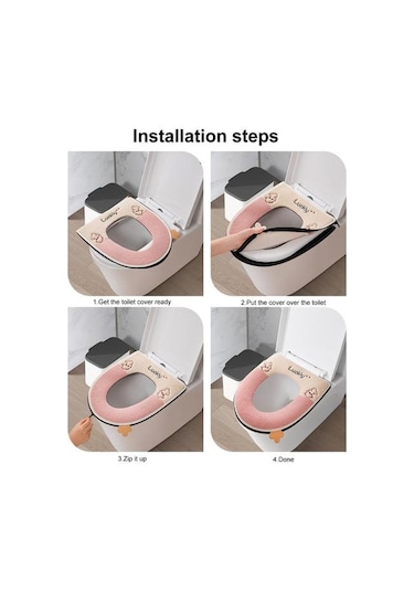 Yeşil Klozet Kapağı Kalınlaşmış Yumuşak Şanslı Karikatür Tavşan Fermuar Kapatma Su Geçirmez Dört Mevsim Evrensel Banyo Klozet Isıtıcı Yastık Pedi