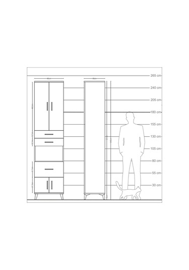 Arges Dolap 4 Raflı 3 Çekmeceli 2 Kapaklı 60x30x243 Çam-çam Atlas Çam