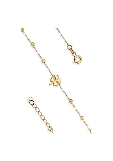 Fiyonk Kuyumculuk 14 Ayar Altın Dorika Top Detaylı Yonca Bileklik 001