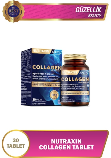 Nutraxin Hidrolize Kolajen 1050 Mg 30 Tablet Tip1 Tip3 Resveratrol Bromelain Biotin Hyalüronik asit Çinko