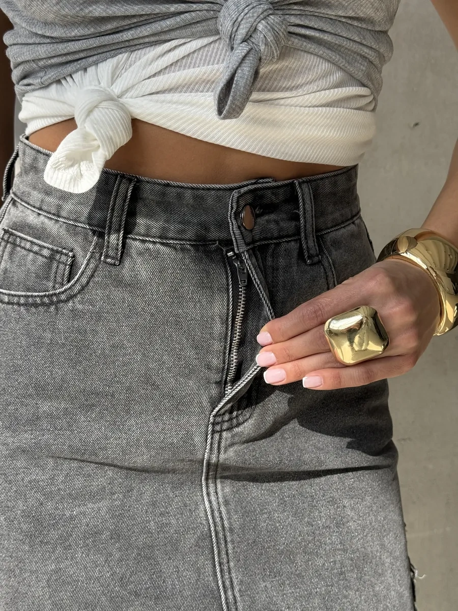 Diz Boyu Denim Etek 372949786 Siyah