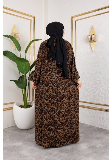 Nevayla Moda Robalı Desenli Viskon Elbise - Kiremit / E0126 Kiremit