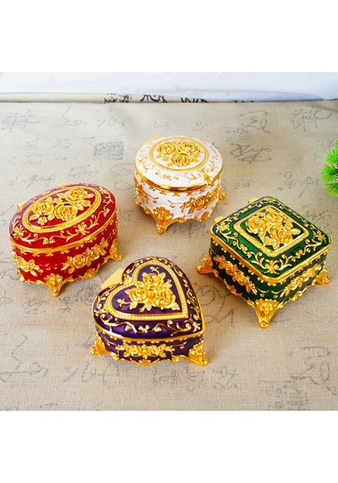 Xiyyadms Gümüş Pembe Kalp Desenli Metal Dekoratif Mücevher Kutusu - Ev Dekoru Aksesuarı, Dayanıklı Alaşım Malzeme, 8x7.5x5 Cm