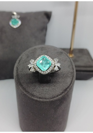 925 Ayar Gümüş Turmalin Taşlı Takı Seti - Yüzük, Küpe Ve Kolye Ucu Şık Ve Zarif Kadın Takı Gümüş