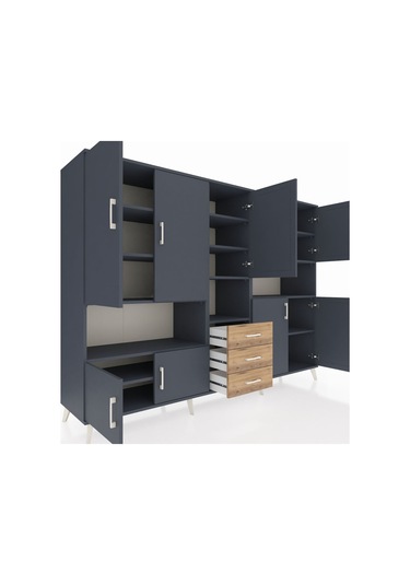 Hyperion Dolap 13 Raflı 3 Çekmeceli 9 Kapaklı 220x44x163 Antrasit Antrasit-antrasit/çam