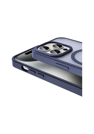 iPhone Uyumlu 15 Pro Max Kılıf Magsafe Şarj Özellikli Mat Arka Yüzey Sio Kapak-laci Lacivert Lacivert