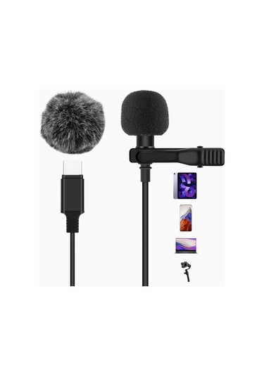 Agptek Type-c Lavalier Yaka Mikrofonu 2 M Omnidirectional Siyah