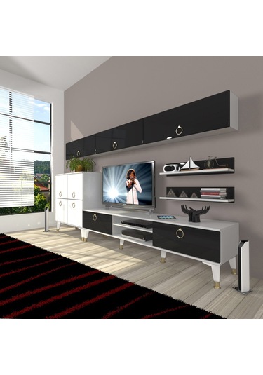 Decoraktiv Eko 8 Mdf Dvd Gold Tv Ünitesi Tv Sehpası Beyaz - Siyah