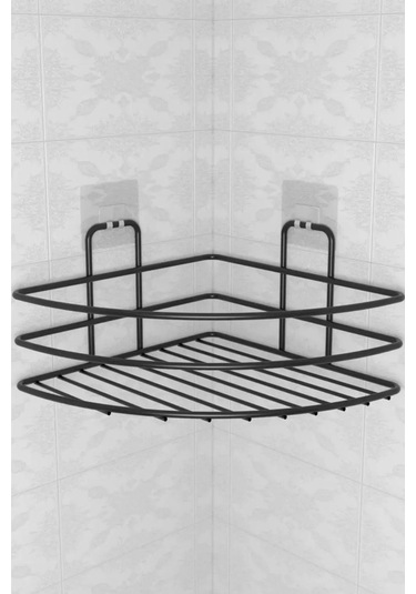 Zmc Bilişim Kendiliğinden Yapışkanlı Montaj Gerektirmeyen Tek Katlı Banyo Askı Köşe Şampuanlık Siyah Çok Renkli