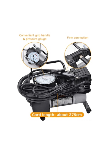 Moveevo 12v Elektrikli Lastik Pompa, 150 Psı Yüksek Basınç, Otomobil/motosiklet/bisiklet/spor Topları İçin, Siyah