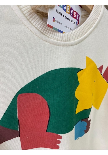 Aysbebe Erkek Çocuk Kışlık Eşofman Takım, Dinazor Desenli Krem