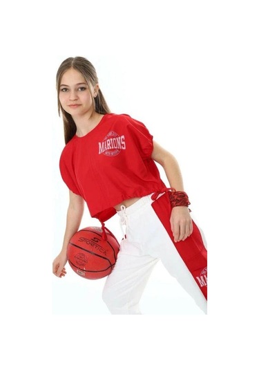 Kız Çocuk Yanları Şerit Detaylı Kargo Cepli Eşofman Altı-13738 Beyaz