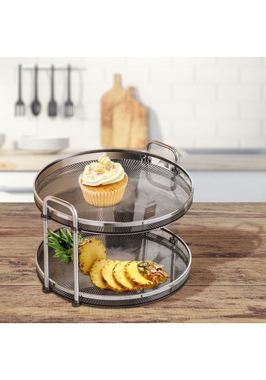 Suntek 2 Katlı Sayaç Tepsi Oturma Odası Kozmetik Depolama Gri Gri