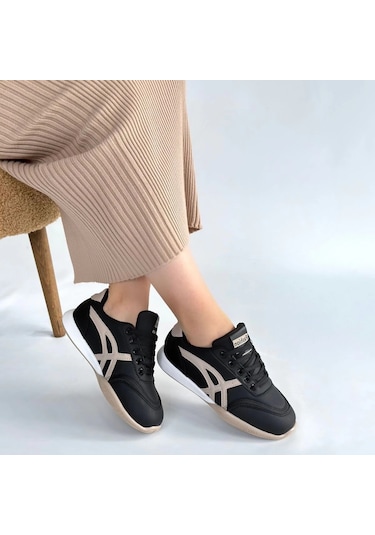 Zlay Siyah Cilt Bej Detaylı Bağcıklı Spor Ayakkabı Diğer
