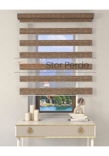 Kahve Etek Dilimsiz Zebra Stor Güneşlik Perde Kahve