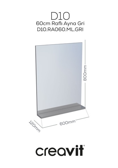 D10 60 Cm Melamin Raflı Ayna Gri Beyaz