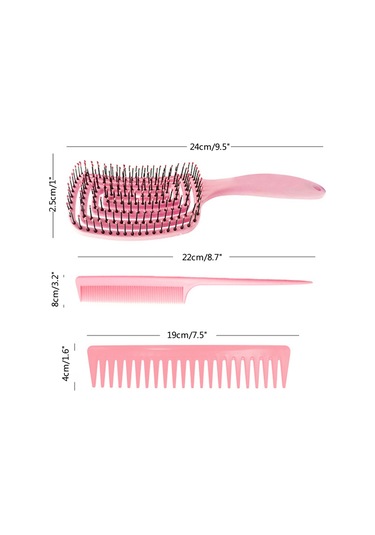 Suofeng 3'lü Saç Fırçası Ve Tarak Seti - Dolaşmayı Önleyen Kalın/ince/düz/kıvırcık Saçlar İçin Paddle Fırça Styling Seti, Islak/kuru Kullanım 4 Renk Erkek & Kadın