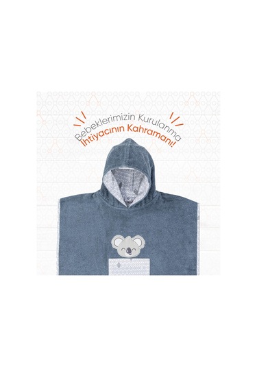 Gezenbebe Hero Kahraman Kapüşonlu Havlu Bebek Çocuk Pançosu Mavi