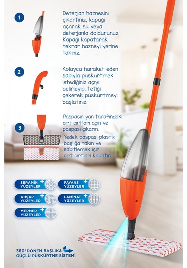 Macromax Fashion Duble Sprey Mop + Yedek Mop 2'li