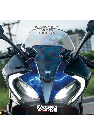 Cfmoto 250sr Sticker Ön Kafa Kaplama Modeli Hazır Kit Mavi Şimşek Sticker Desen Kaplama