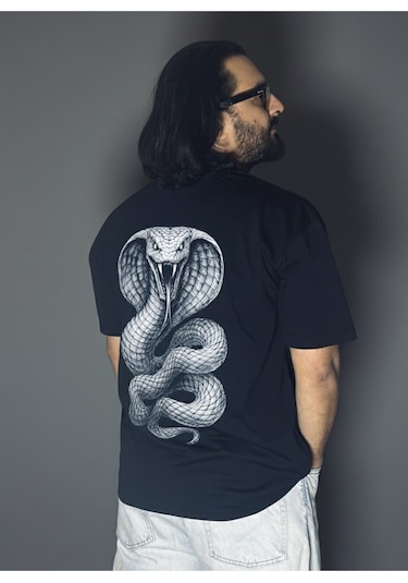 Dark Line Venom Temple Sırt Baskılı %100 Pamuk Unisex Siyah Oversize T-shirt Siyah