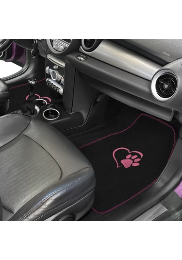 Sevgili Köpek Pati Desenli Pembe Nakışlı Araç Halı Paspas Seti Şık Ve Sevimli Oto Paspas Aksesuar