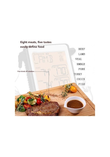 Sones Ch-212 Çift Prob Renkli Ekran Akıllı Alarm Izgara Mutfak Termometresi, Renk: Turuncu Arka Aydınlatma