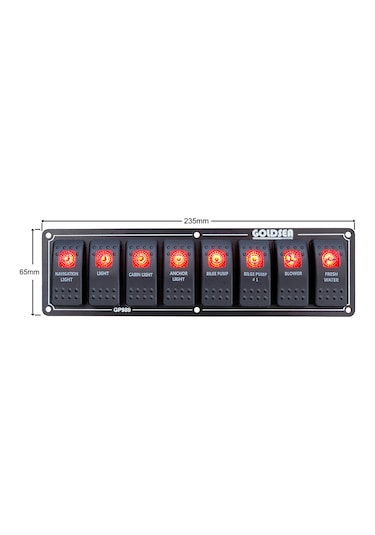 Goldsea Slim Switch Panel 8 Anahtar Sembollü Kırmızı Led 12/24V Kırmızı