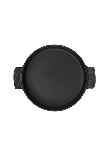 Lava Döküm Yuvarlak Güveç Kabı Döküm Demir Yekpare Çift Kulplu Çap(Ø)17cm. Siyah
