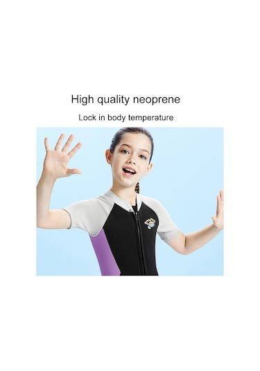 Dıve & Saıl 2.5mm Kısa Kollu Tek Parça Sıcak Çocuk Wetsuit Şnorkel Soğuğa Dayanıklı Mayo Mor