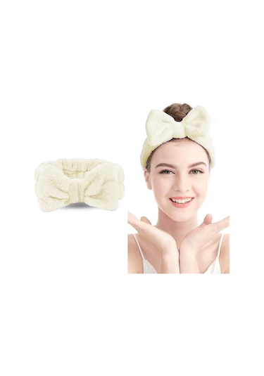 Fiyonk Peluş Bandana Makyaj Spa Saç Bandı Krem Krem