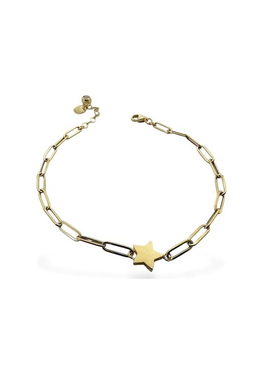 MaGold İtalyan Ataç Zincir Taşsız Minik Yıldız Çok Şık Altın Bileklik Altın Sarı Altın